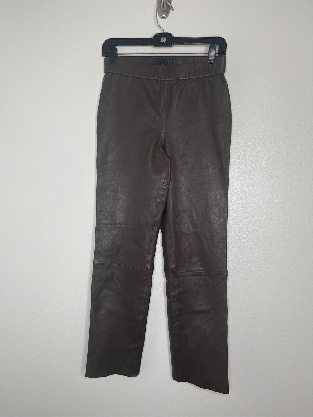 SPRWMN Sophia Brown 100% Leather Straight Leg Elastic Waist Pants Size Small